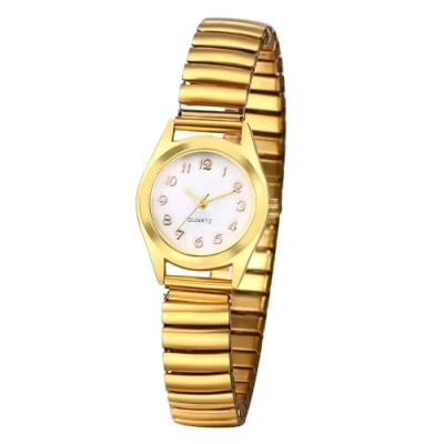 Abbildung von JewelryWe Damenuhr Elastisch Uhren Damen: Analog Quarz Armbanduhr Gold Edelstahl Stretch Armband Klein Lässige Uhr mit Weiß Digital Zifferblatt Geschenk für Frau Mädchen