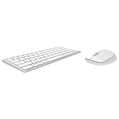 Abbildung von Rapoo 9600M kabelloses Tastatur Maus Set Wireless Deskset 1300 DPI Sensor wiederaufladbarer Akku flaches Aluminium Design DE Layout QWERTZ PC &amp; Mac weiß