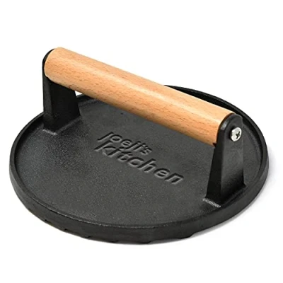 Abbildung von Joeji&#039;s Kitchen Burgerpresse Burger Patty Presse aus Antihaft Gusseisen für perfekte Grillmarken oder Smasher Hamburgerpresse mit Cool Touch Holzgriff