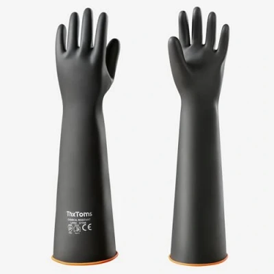 Abbildung von ThxToms Chemikalienbeständige Handschuhe, strapazierfähige Latexhandschuhe, beständig gegen starke Säuren, Laugen und Öl, Schwarz, 35cm, 45cm, 55cm (55cm)
