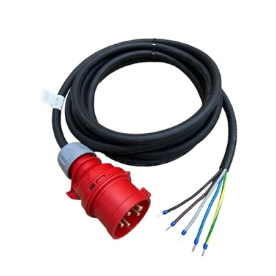 Abbildung von NWP CEE Anschlusskabel Anschlussleitung 5m 400V 16A, Schwarz, IP44 5x2,5 mm² H07RN F Gummischlauchleitung 10cm abgemantelt mit Aderendhülsen