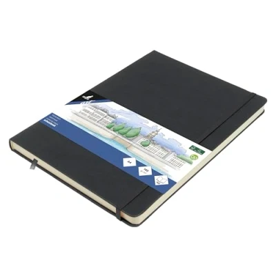Abbildung von Skizzenbuch Kangaro A4 Cold Grey PU Hardcover 80 Blatt 140 Gramm cremefarbenes Papier mit Gummiband und Band