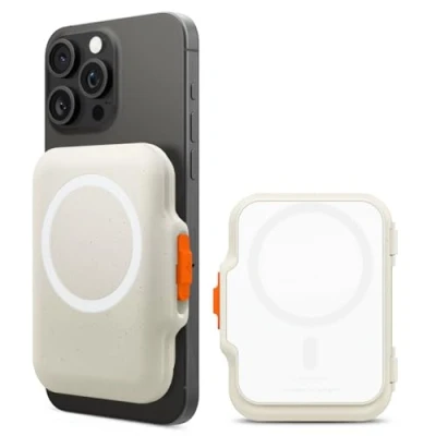 Abbildung von Spigen TinTap MagFit+ Magnetischer Kartenhalter Entwickelt für MagSafe mit Verschluss SystemKompatibel iPhone 16/15/14/13/12 Modelle Wallet Dünenbeige