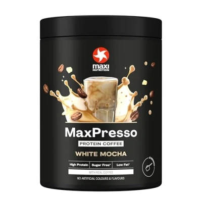 Abbildung von MaxiNutrition MaxPresso White Chocolate Mocha, Protein Kaffee, Whey Coffee Pulver, 21g Eiweiß pro Portion, Zuckerfrei &amp; fettarm, Warm kalt genießbar
