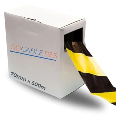 Abbildung von Gocableties Absperrband, 70 mm x 500 m, nicht klebend, Schwarz / Gelb