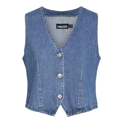 Abbildung von Pieces Pcsky VEST Weste, Damen, Größe: Large, Medium blue denim