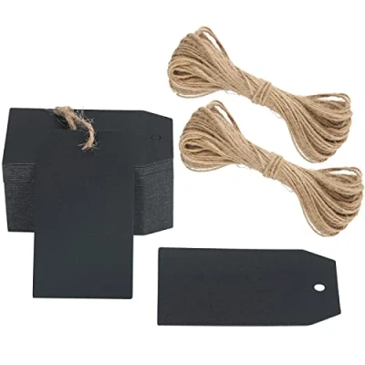Abbildung von G2PLUS 100Stk Geschenkanhänger Kraftpapier Anhänger Etiketten Tags 4x7CM mit Jute Schnur für Handmade,Hochzeit Geschenk Weihnachten Schwarz