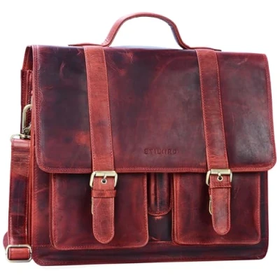 Abbildung von STILORD große Leder Aktentasche rot Vintage Lehrer Tasche Businesstasche aus Rindsleder Schultasche Klassische Laptoptasche &#039;Marius&#039;