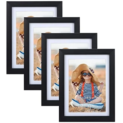 Abbildung von EXYGLO 4er Set Bilderrahmen 13x18 CM, Schwarzer für 18x13 Fotos mit Passepartouts oder 15x20 Bilder ohne Passepartouts, Wand Tischaufsteller