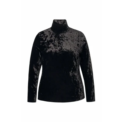 Abbildung von Ulla Popken Stehkragen SLIM Langarmshirt, Damen, Größe: 42/44, Black