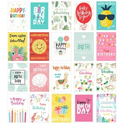 Abbildung von Edition Seidel Set 20 exklusive Premium Geburtstagskarten mit Briefumschlag. Glückwunschkarte Grusskarte Geburtstag Geburtstagskarte Mann Frau Karten Happy Birthday Billet Sprüche
