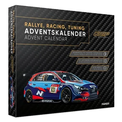 Abbildung von FRANZIS 67192 Adventskalender Rallye, Racing, Tuning, powered by GRIP, Modellbausatz eines Rennfahrzeugs im Maßstab 1:43