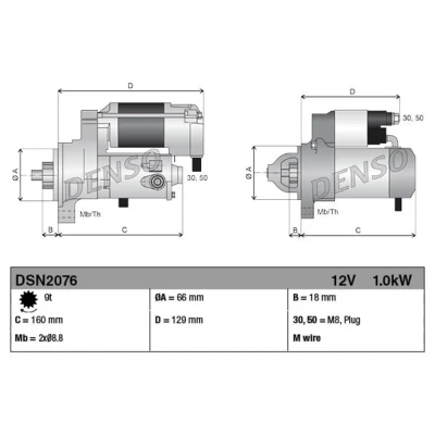 Abbildung von DENSO DSN3005 Anlasser 12 1,1 10 VOLKSWAGEN: Golf 5, Passat B6 Variant, Touran I, AUDI: A3 Hatchback, Sportback, SKODA: Superb II Estate
