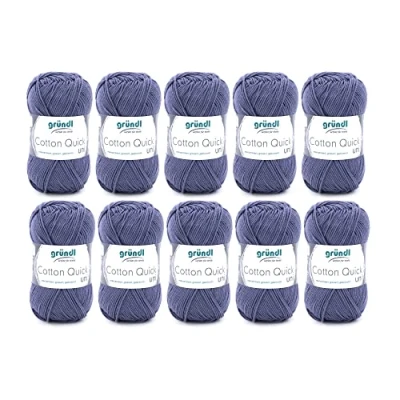 Abbildung von Gründl Cotton Quick Uni, Vorteilspack 10 Knäuel à 50 g (strapazierfähige Wolle, pflegeleichtes waschbares Garn aus 100 % Baumwolle, / 125 m, Nadelstärke: 3 4, x g), Graublau