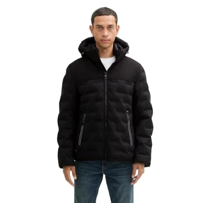 Abbildung von TOM TAILOR Herren 1041324 Hybrid Pufferjacke mit Abnehmbarer Kapuze, 29999 Black, XL