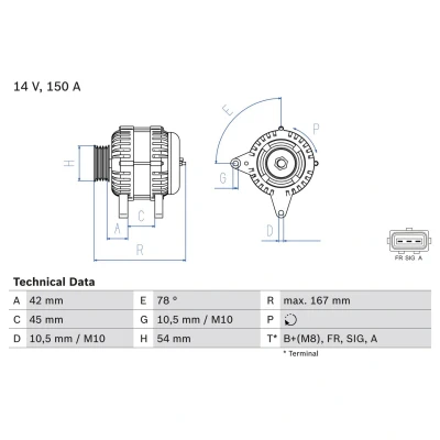 Abbildung von BOSCH 0 986 049 071 Lichtmaschine 14V 150A FORD: Focus 2, FIESTA 5, 2 Kombi, VOLVO: V50 kfzteile, mister auto, atp autoteile, kfzteile24
