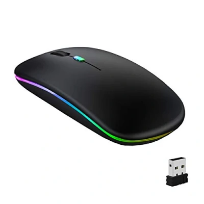 Abbildung von GeekerChip Maus kabellos,Wireless Mouse,LED Wiederaufladbar Bluetooth Maus(Bluetooth 5.1+2.4G Wireless) ultradünn/Silent Funk Maus(800 1200 1600) für PC MacBook,Laptops,Tablet(Schwarz)