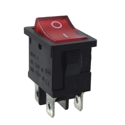 Abbildung von Einbau Wippschalter Rot 19x13mm, Geräteschalter Rahmenmaße 21 x 15 mm, 6 A, 250 V 4Pins, beleuchtet