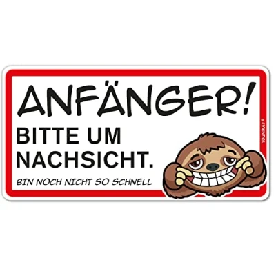 Abbildung von Auto Aufkleber für Fahr Anfänger I Faultier Motiv mit Spruch 20 x 10 cm PKW und Anhänger selbstklebend Waschanlagengeeignet wetterfest kfz_696