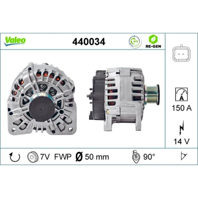 Abbildung von VALEO 440034 Lichtmaschine 14V 150A RENAULT: ESPACE 4, TRAFIC 2 Kasten, LAGUNA 2, OPEL: Vivaro A Van, Combi, NISSAN: Primastar Minibus