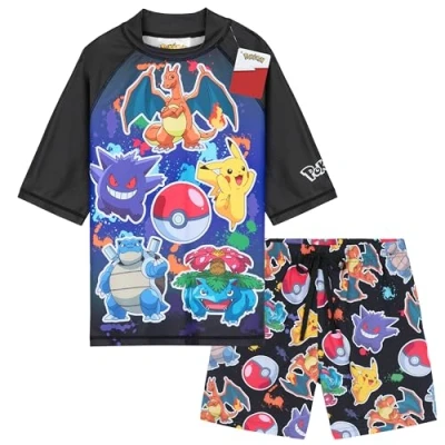 Abbildung von Get Trend Pokemon Schwimmanzug Kinder Teenager Badeanzug Pikachu Gengar mit Badehose Jungen und Schwimmshirt Strand Schwimmen (5 6 Jahre, Multi Pokemon)