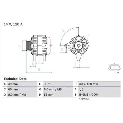 Abbildung von BOSCH 0 986 080 990 Lichtmaschine 14V 120A RENAULT: SCENIC 2, 3, MEGANE 3 Grandtour