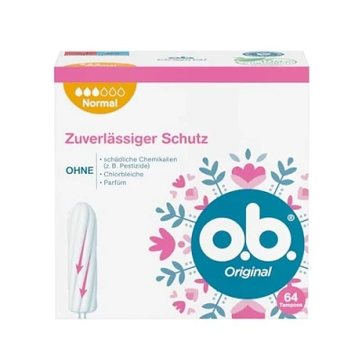 Abbildung von o.b. Original Normal, Tampons für mittlere/stärkere Tage, StayDry Technologie &amp; geschwungene Rillen, zuverlässiger Schutz sauberes Gefühl (64 ST)