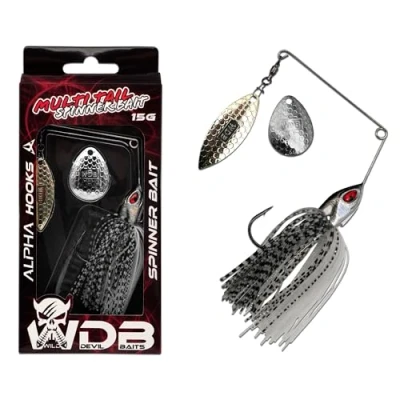 Abbildung von Wild Devil Baits Multi Tail Spinnerbait Spinner Bait Kunstköder Spin Jig Angelköder Barsch Hecht Zander (Flash Minnow, 15g)