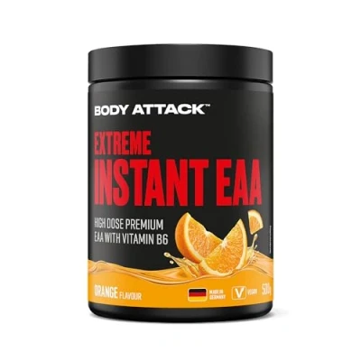 Abbildung von Body Attack INSTANT EAA PULVER Orange 500g Made in Germany 8 essentielle Aminosäuren für eine Protein reiche Ernährung &amp; Muskelaufbau Training