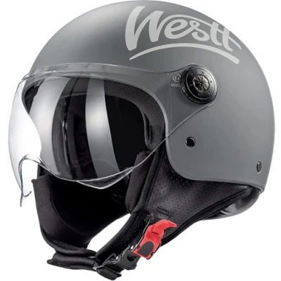 Abbildung von Westt Jethelm mit Visier Motorradhelm Herren Damen Helm Motorrad Roller Mopedhelm Chopper Retro Mofa ECE 22.06 und DOT Zertifiziert