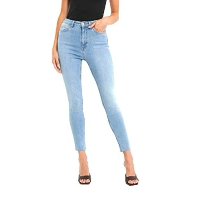 Abbildung von NA KD Damen Skinny High Waist Raw Hem Jeans, Blau (Hellblau), 36 EU