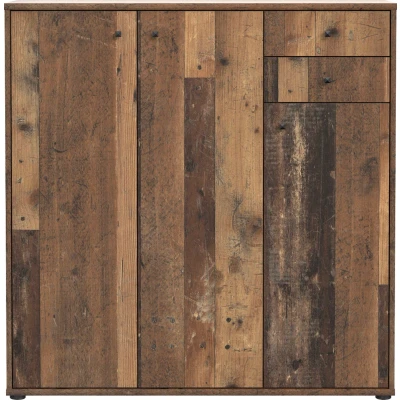 Abbildung von FORTE TEMPRA 2 Kommode mit 3 Türen und Schubladen, Holzwerkstoff, Old Wood Vintage Dekor, (B x H T) 108,8 111,1 34,8 cm