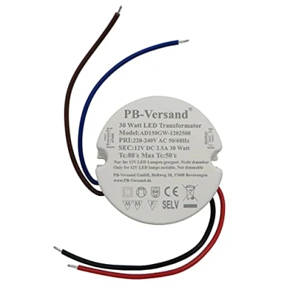 Abbildung von LED Trafo 30 Watt 12V DC rund kreis Leuchtmittel Transformator Netzteil Driver Vorschaltgerät
