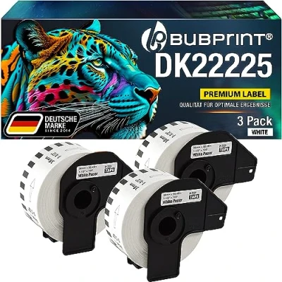 Abbildung von Bubprint 3 Etiketten kompatibel als Ersatz für Brother DK 22225 P Touch QL1050 QL1060N QL500BW QL550 QL560 QL570 QL580N QL700 QL710W QL720NW QL800 QL810W