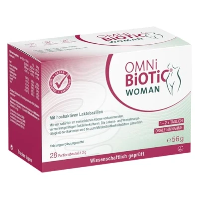 Abbildung von OMNi BiOTiC WOMAN, 28 Portionen, 4 Bakterienstämme, 10 Mrd. Keime pro Tagesdosis, Pulver, Vegan, Glutenfrei, Lactosefrei, Zur täglichen Anwendung, Einfach trinken