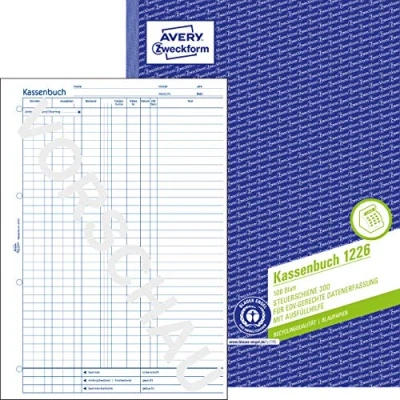 Abbildung von AVERY Zweckform 1226 Recycling Kassenbuch (A4, 100 Blatt, 1 Blatt Blaupapier, nach Steuerschiene 300, EDV gerechte Datenerfassung, von Rechtsexperten geprüft, für DE, ordnungsgemäße Buchführung) weiß