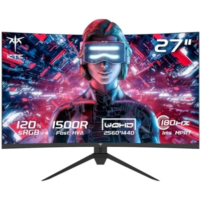 Abbildung von KTC Gaming Monitor Curved 27 Zoll, 180Hz, QHD 2K 2560 x 1440p, 1ms, HDR10, Freesync &amp; G sync, VA 1500R Rahmenlos Monitore, 120% sRGB, Blaulicht Reduktion PC Bildschirm, DP HDMI 144Hz, H27S17