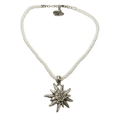Abbildung von Alpenflüstern Kordel Trachtenkette Strass Edelweiß Damen Trachtenschmuck Dirndlkette weiß DHK100