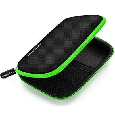 Abbildung von deleyCON Festplattentasche Festplatten Case HDD Für 2,5 Zoll und SSD Robust &amp; Stoßsicher 2 Innenfächer Netztaschen Schwarz/Grün