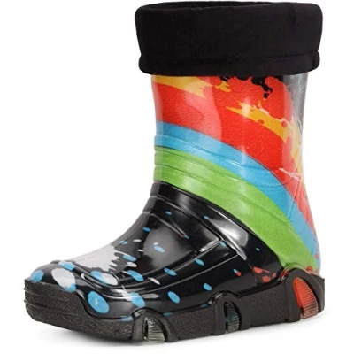 Abbildung von Ladeheid Kinder Mädchen Jungen Gummistiefel Gefüttert Swk34 (Schwarz Muster 34, 33/34 EU)