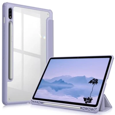 Abbildung von Fintie Hybrid Hülle für Samsung Galaxy Tab S8 11 Zoll 2022 /S7 2020 Stoßfeste Abdeckung mit Transparent Klar Hartschalen Rückseite Schutzhülle, Pastellviolett