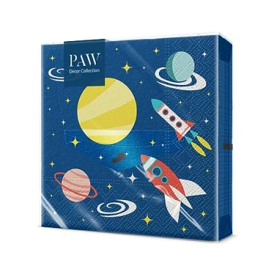 Abbildung von PAW Servietten 3 lagig (33 x 33 cm) I 20 Stück Perfekt für Kindergeburtstage, Partys, Kommunion und Feiern Papierservietten Bunt mit Party Motiv Kosmos, Rakete, Planeten, Granate Space