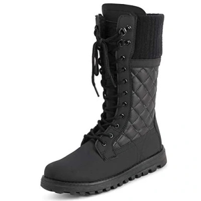 Abbildung von Polar Damen Kunstpelz Warm Thermal Wasserdicht Draussen Gehen Schnee Winter Gummisohle Wadenstiefel Schwarz Cardy Mono UK3/EU36 YC0608