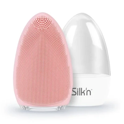 Abbildung von Silk&#039;n Bright Gesichtsreinigungsbürste aus Silikon, hygienische Tiefenreinigung, sanftes Peeling und Massage, wasserfest, wiederaufladbar Rosa, FB1PE1P001