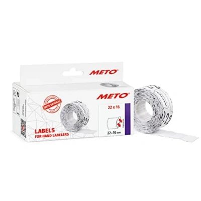 Abbildung von Meto Preisauszeichner Etiketten (22x16 mm, 2 zeilig, 6.000 Stück, weiß, permanent, Preisetiketten für Meto, Contact, Sato, Avery, Tovel, Samark etc.)