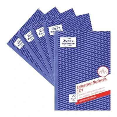 Abbildung von AVERY Zweckform 1771 5 Lohnarbeit Nachweis (A5, selbstdurchschreibend, für Deutschland/Österreich, von Rechtsexperten geprüft, zur Stundenerfassung, 3x40 Blatt) weiß/gelb/rosa, 5er Pack