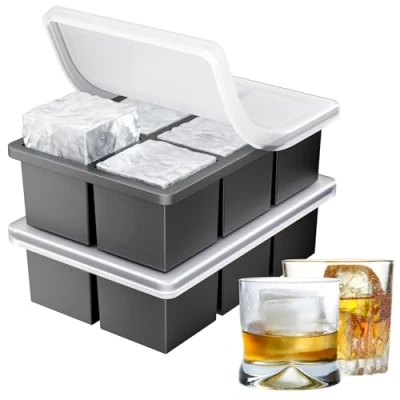 Abbildung von Ankway Eiswürfelform Silikon Groß 2er Pack, XXL Eiswürfelbehälter mit Deckel für 5cm 12 Eiswürfel, BPA freie Premium Gekühlte Getränke, Whisky, Cocktails, Bier und Kaffee