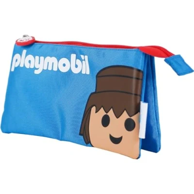 Abbildung von DOHE Schulmäppchen 3 Fächer Reißverschluss, offiziell lizenziert, strapazierfähiges Polyester, 23x12x2,5 cm, Schulmaterial Playmobil Core Blau