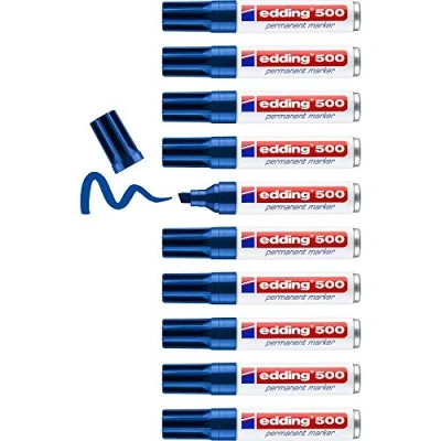 Abbildung von edding 500 Permanentmarker blau 1 Stift Keil Spitze 2 7 mm wasserfest, schnell trocknend wischfest für Karton, Kunststoff, Holz, Metall, Glas