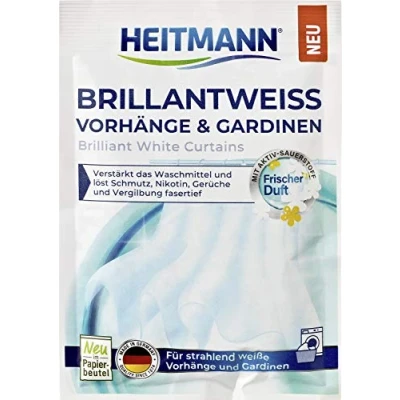 Abbildung von HEITMANN Brillantweiß Vorhänge &amp; Gardinen: Entfernt Grauschleier, Vergilbungen, Schmutz, Nikotin Gerüche, mit Aktiv Sauerstoff, ohne optische Aufheller, für strahlend weiße Textilien, 50 g